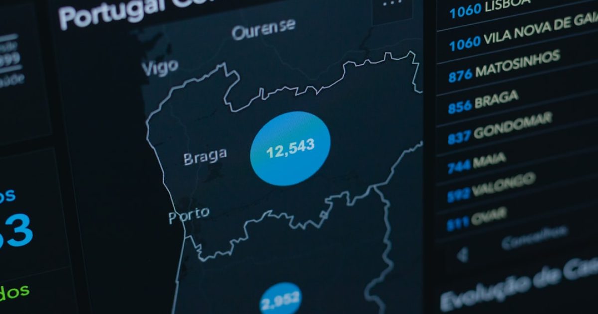 Duas pessoas de negócios a discutir em frente a um ecrã de computador, com um mapa de Portugal subtil no fundo, simbolizando a escolha de domínio para empresas.